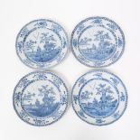 A Set of Four Well-Decorated Blue and White Lobed Plates with Flying Geese for the European Market,