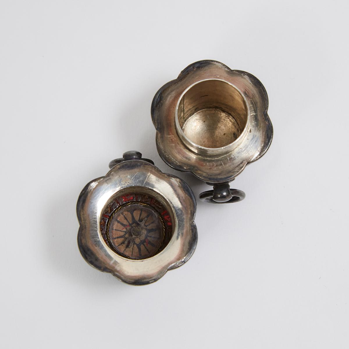 A Shakudo Metal Netsuke of a Barrel with Silver Fitting and Interior Compass, Meiji Period, height 1 - Image 3 of 3