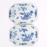 A Pair of Blue and White Rectangular Platters, 18th Century, 十八世纪 青花花卉纹盘一对, length 12.5 in — 31.8 cm