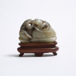 A Mottled Grey Jade Carving of Two Ducks, Ming Dynasty or Later, 明或更晚 灰玉雕双鸭, length 2.2 in — 5.5 cm