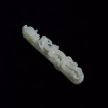 A Finely Carved White Jade Chilong Belt Hook, 白玉雕'苍龙教子'带钩, length 4.7 in — 11.9 cm