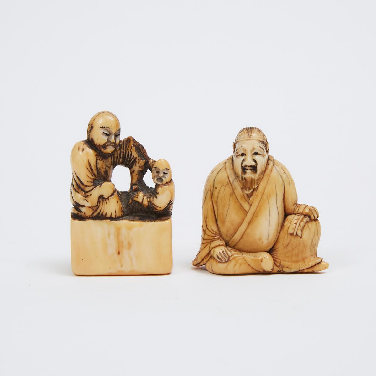 Two Ivory Figural Netsuke, Edo Period, 18th/Early 19th Century, tallest height 1.8 in — 4.5 cm (2 Pi