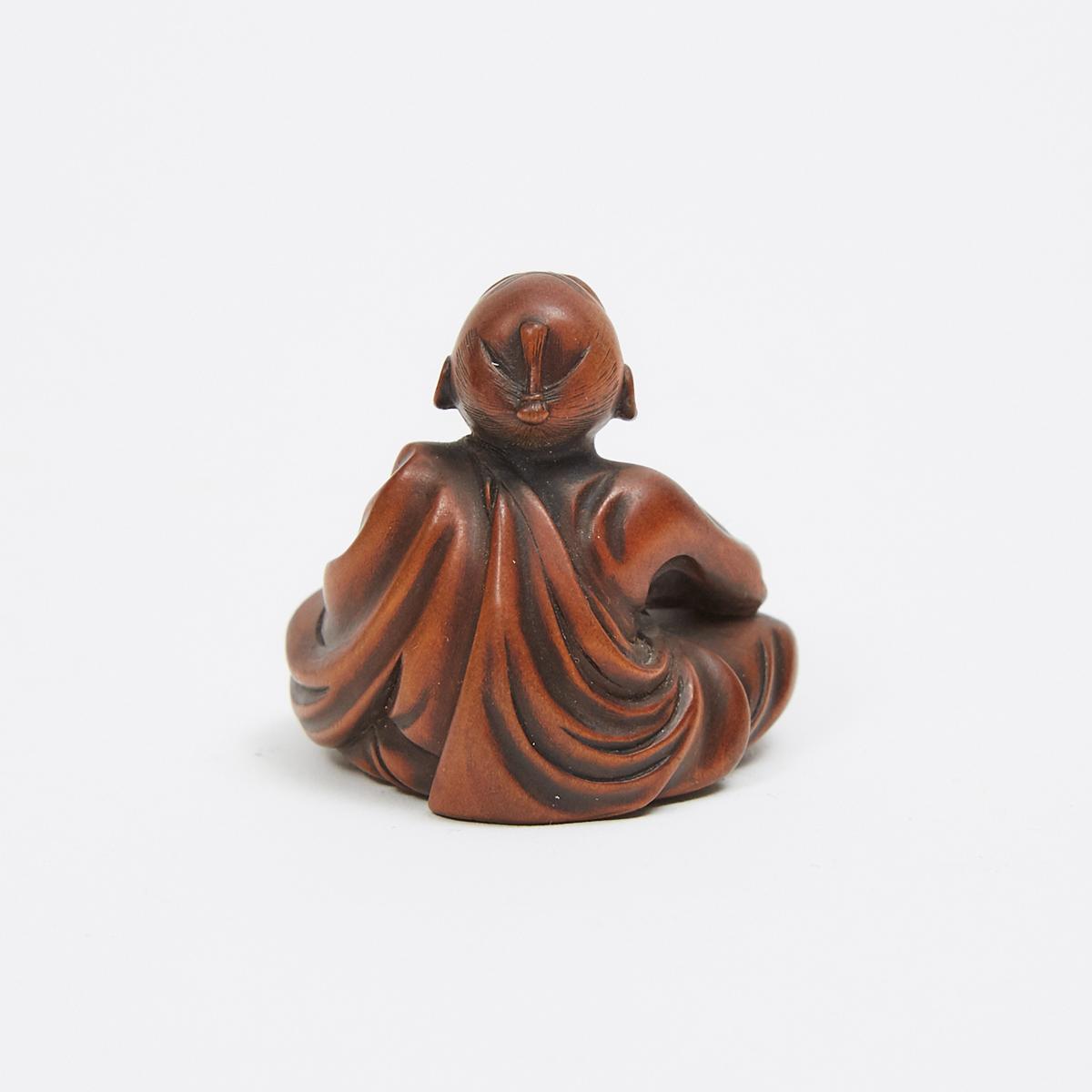 A Boxwood Netsuke of a Professional Sneezer, Signed Gyokkei, Mid-19th Century, 1.5 x 1.5 in — 3.8 x - Image 3 of 4