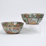 A Pair of Large Canton Famille Rose Punch Bowls, 19th Century, 十九世纪 广彩大碗一对, diameter 15.4 in — 39 cm