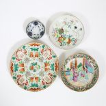 A Group of Four Famille Rose Porcelain Dishes, Late Qing Dynasty, 晚清 粉彩瓷盘一组四件, largest diameter 7.3