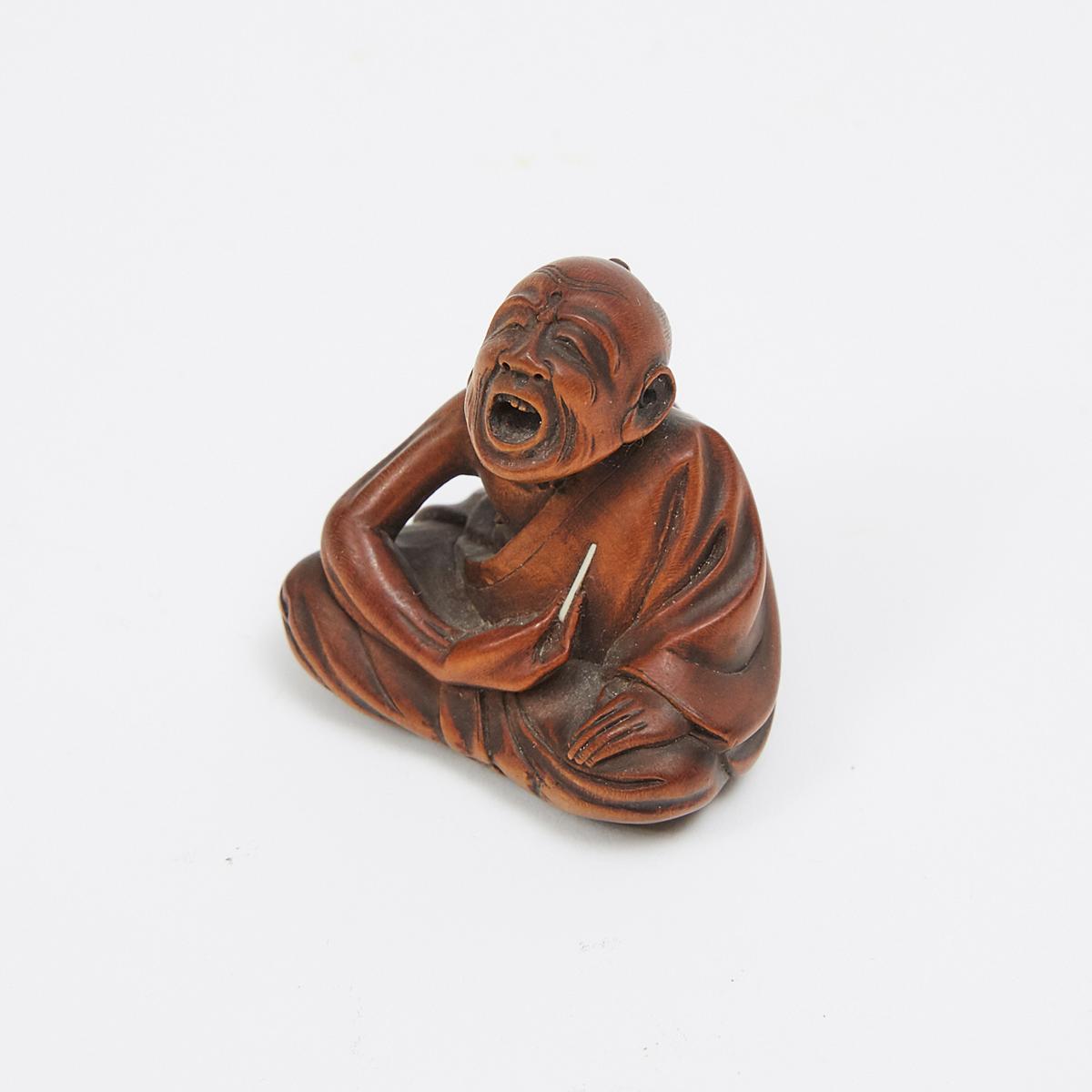 A Boxwood Netsuke of a Professional Sneezer, Signed Gyokkei, Mid-19th Century, 1.5 x 1.5 in — 3.8 x - Image 2 of 4