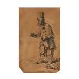 After Rembrandt van Rijn (1606–1669), A PEASANT IN A HIGH CAP, STANDING LEANING ON A STICK, Photogra