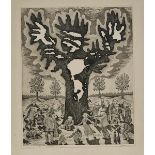 Jüri Arrak (1936-), MÄNGUD PUU ÜMBER (GAMES AROUND THE TREE), 1976, Intaglio in black ink; signed, t