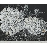 Henry Eric Bergman (1893–1958), PEONIES, 1929, Black and white wood engraving on fine laid Japon ric