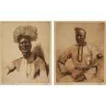 Dorothy Elvery Kay (1886–1964), FINGO WITCH DOCTOR; NONGQAI (WATCHMAN), 1925, Two sepia etchings; ea
