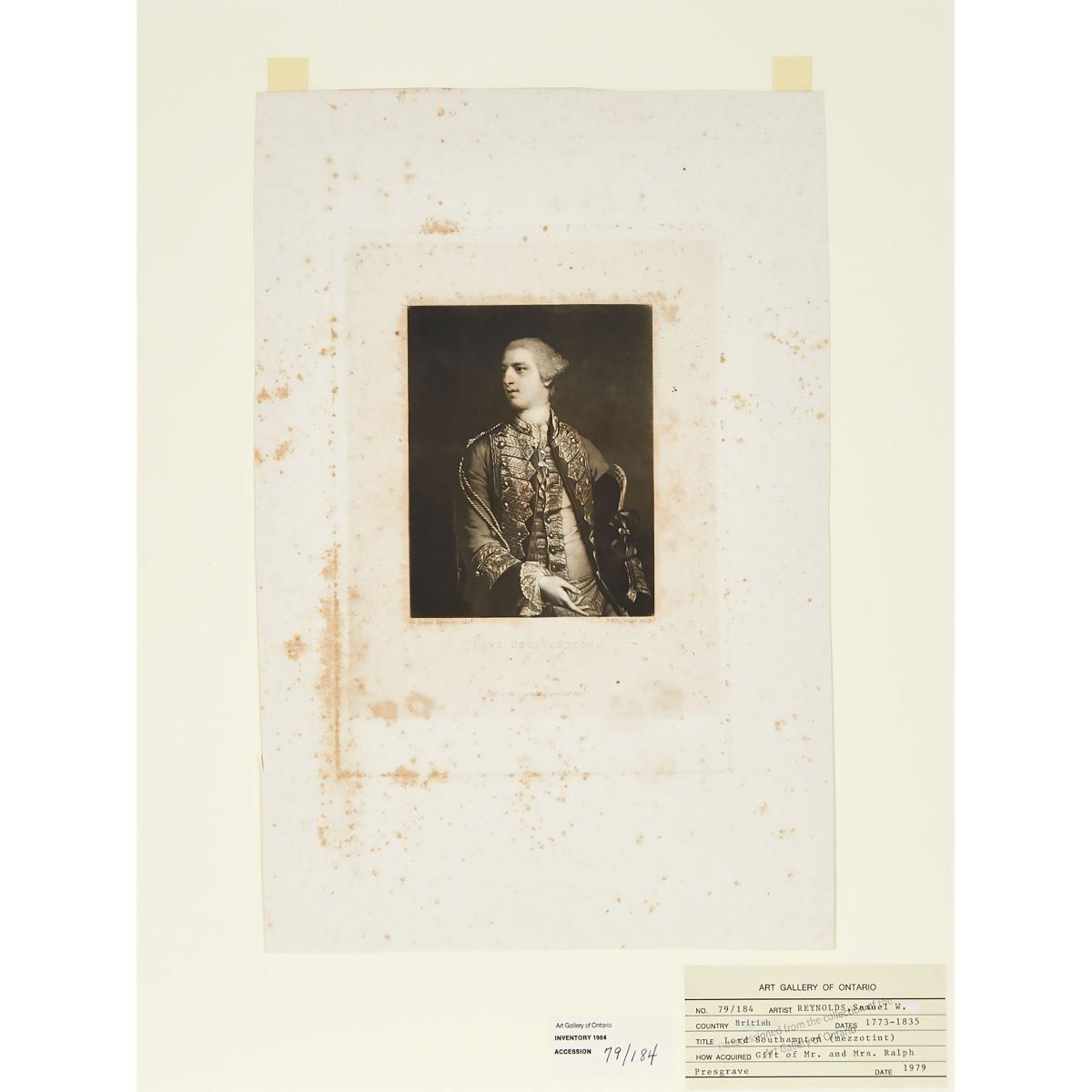 Samuel William Reynolds the Elder (1773-1835) After Joshua Reynolds (1723-1792), LORD SOUTHAMPTON, 1 - Image 4 of 9