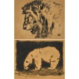 Henri Deluermoz (1876-1943), LION’S HEAD; GREY BEAR, CIRCA 1925, Two black pigment transfer prints,