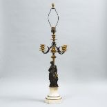 French Neoclassical Gilt and Patinated Bronze Figural Table Lamp, early 20th century, height 39.5 in