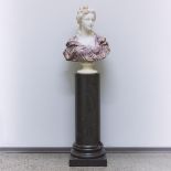 Italian Marble Bust of a Lady on Column Form Pedestal, 19th century, bust height 27.5 in — 69.9 cm;