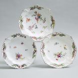 Two Chelsea Plates and a Soup Plate, c.1755, largest diameter 9.6 in — 24.5 cm (3 Pieces)