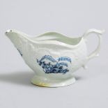 Christians Liverpool Blue and White Painted Sauce Boat, c.1775, length 6.7 in — 17 cm