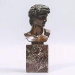 Patinated Bronze Head of David, after Michelangelo, mid 20th century, height 14.8 in — 37.5 cm