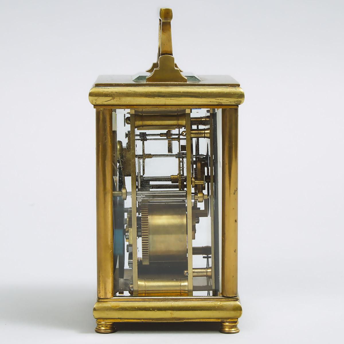 French Carriage Clock, c.1900, handle up height 6.75 in — 17.1 cm - Image 2 of 3
