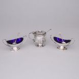 Victorian Silver Mustard Pot, George Adams, London, 1865, and a Pair of Oval Salt Cellars, John Aldw