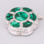 Victorian Engraved Silver, Agate and Malachite Hexafoil Vinaigrette, James Fenton, Birmingham, 1857,