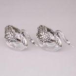 Two Continental Silver Swan Form Salt Cellars and Spoons, for Henry Birks, 20th century, length 4.1
