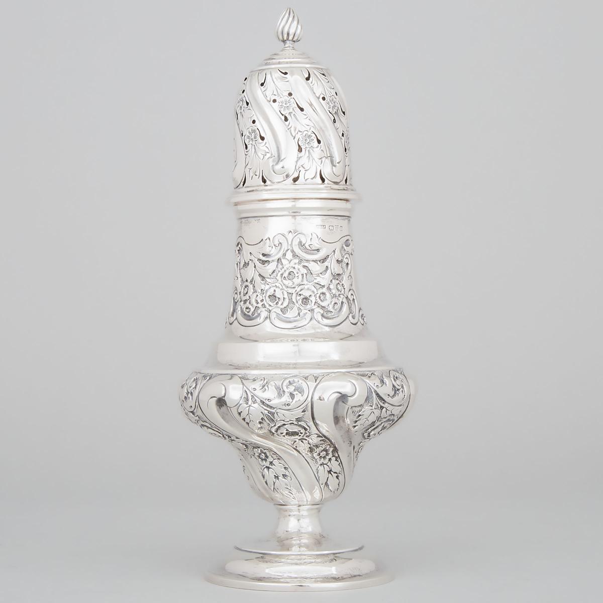 Late Victorian Silver Large Baluster Sugar Caster, Stokes & Ireland Ltd., Chester, 1900, height 10 i