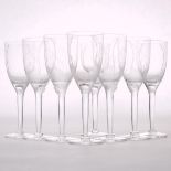 'Ange' Eight Lalique Moulded and partly Frosted Glass Champagne Flutes, post-1945, height 8 in — 20.