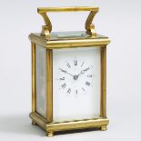 French Carriage Clock, c.1900, handle up height 6.75 in — 17.1 cm