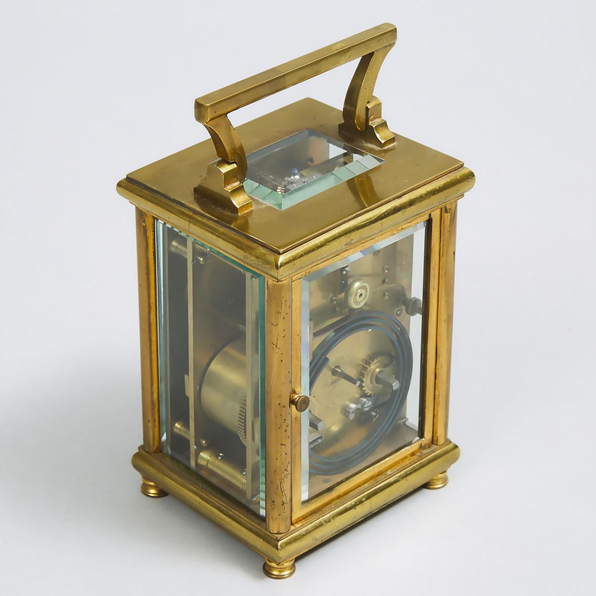 French Carriage Clock, c.1900, handle up height 6.75 in — 17.1 cm - Image 3 of 3