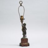 French Neoclassical Gilt and Patinated Bronze Cherubic Figural Table Lamp, early 20th century, heigh