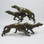 Two Bronze Patinated Metal Groups of Hounds in Pursuit, late 20th century, respectively 24 x 44 in —