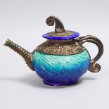 Johnathan Bullock (Canadian, b.1968), Carved Blue and Bronze Glazed Teapot, 1990-95, height 7.9 in —