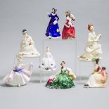 Eight Royal Doulton Figures, 20th century, largest height 7.9 in — 24 cm (8 Pieces)