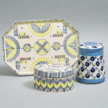 Alexandra McCurdy (Canadian, b.1944), Hexagonal Tray and Two Covered Boxes, c.1990, tray 10.2 x 14.6