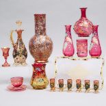 Group of Bohemian Enameled and Gilt Red Glass, late 19th century (13 Pieces)