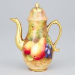 Royal Worcester Fruit-Painted Small Coffee Pot, Harry Ayrton, c.1940, height 4.7 in — 12 cm