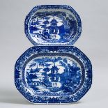 Two Caughley Blue-Printed 'Conversation' Pattern Dishes, c.1780, largest length 17 in — 43.1 cm (2 P