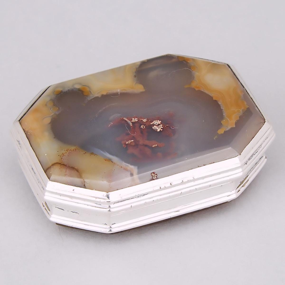 George III Silver Mounted Agate Octagonal Shaped Snuff Box, c.1800, length 2.1 in — 5.3 cm