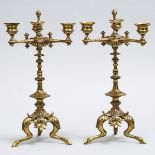 Pair of French Neo Grec Three Light Bronze Candleabra, c.1870, height 14 in — 35.6 cm