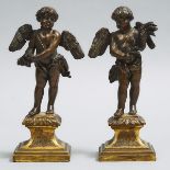 Pair of Italian Patinated Bronze Allegorical Cherubic Figures of Summer and Autumn, 18th/19th centur