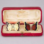 Pair of English Enameled Silver-Gilt Butterfly Place-Card Holders, Cohen & Charles, London, 1911, he