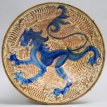 Hispano-Moresque Copper Lustre and Blue Painted Charger, c.1900, diameter 17.9 in — 45.5 cm