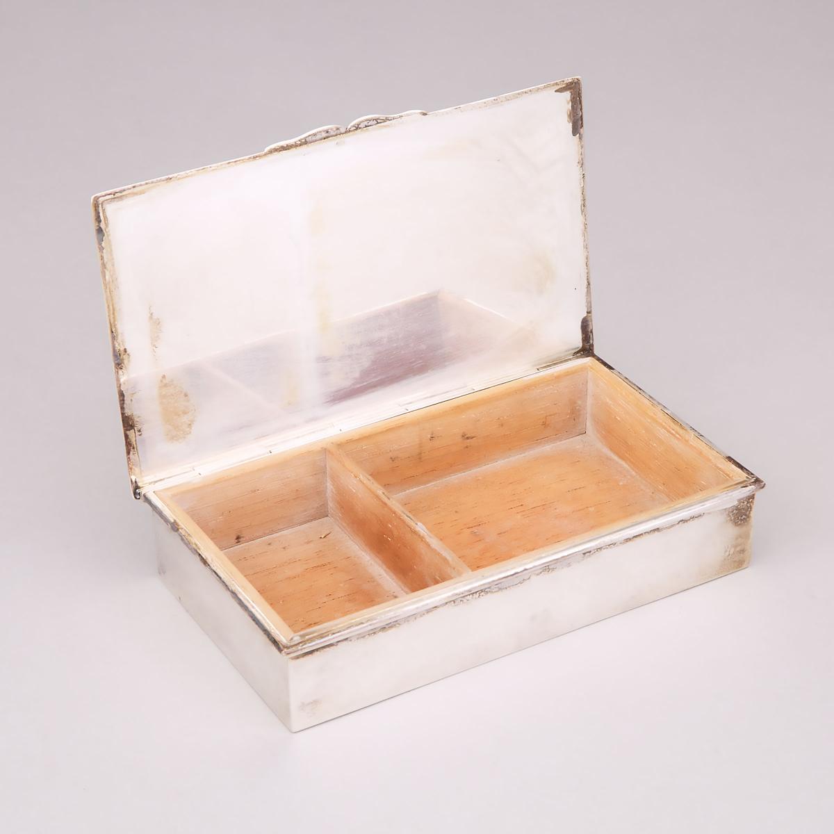 American Silver Cigarette Box, Cartier, New York, N.Y., 20th century, 1.2 x 6.1 x 3.7 in — 3 x 15.5 - Image 2 of 2