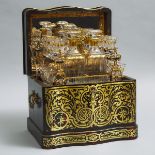 Large Napoleon III Boulle Work Cave à Liqueur, c.1860, 11 x 14 x 10.75 in — 27.9 x 35.6 x 27.3 cm