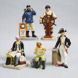 Five Royal Doulton Figures, 20th century, largest height 9.8 in — 25 cm (5 Pieces)