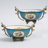Pair of Gilt-Metal Mounted 'Sèvres' Oval Bowls, 20th century, length 10.2 in — 26 cm (2 Pieces)