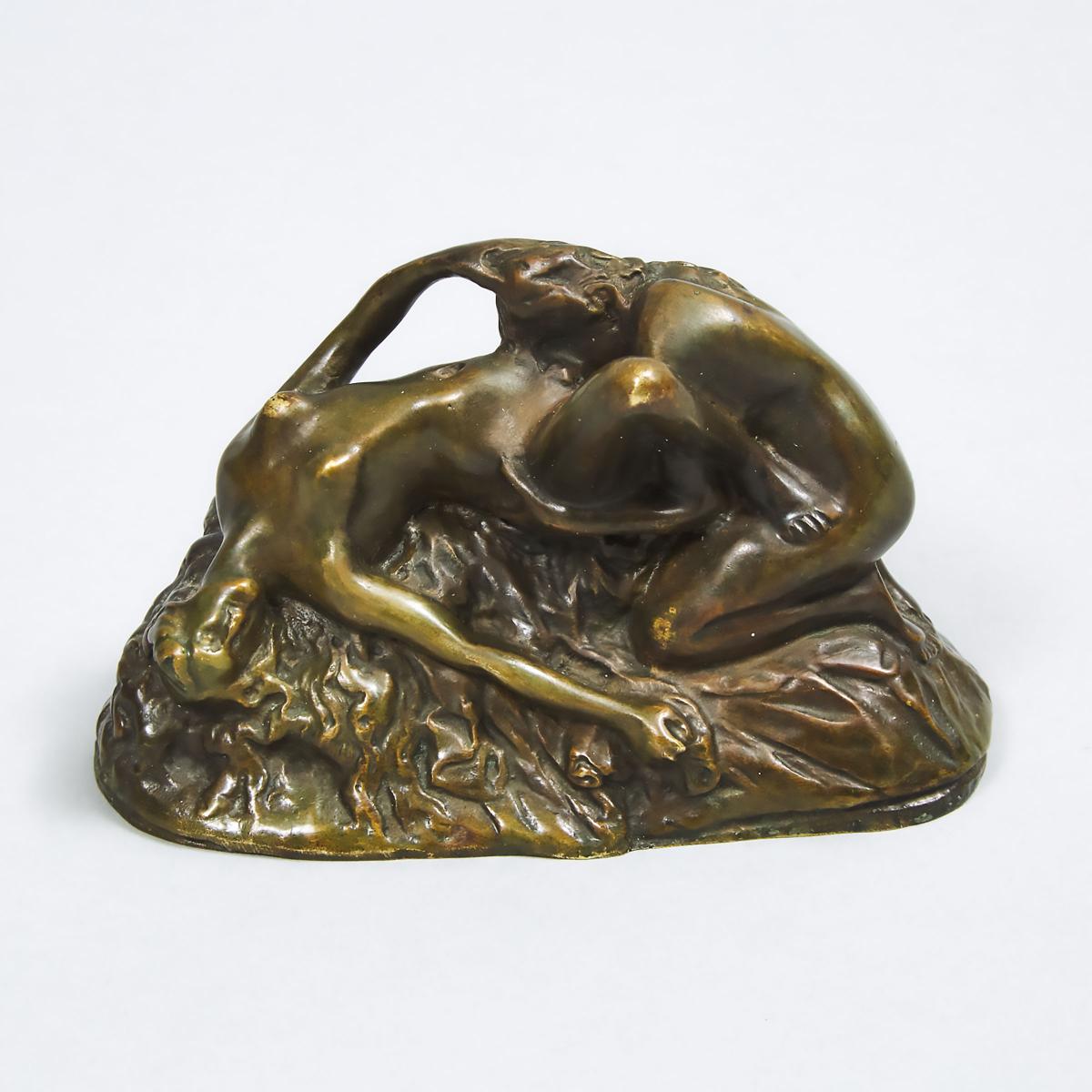 Jef M. Lambeaux (Belgian, 1852-1908), HOMO EROTIC GROUP OF TWO FEMALE LOVERS, 2.5 x 4.25 in — 6.4 x