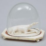 Miniature French Carved Ivory Model of a Greyhound, 19th century, dome height 3 in — 7.6 cm