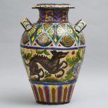 Large Italian Pottery Two-Handled Vase, early 20th century, height 23.5 in — 59.7 cm