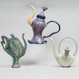 Three Large Studio Pottery Teapots, late 20th/early 21st century, largest height 17.7 in — 45 cm (3